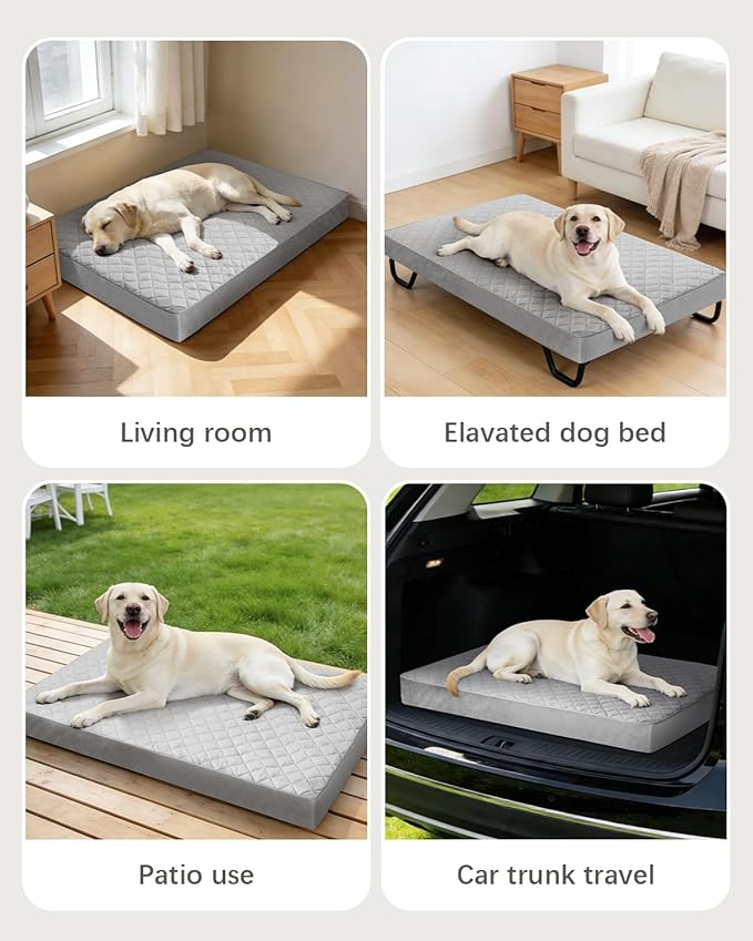 NUPIDA Orthopedic Dog Beds Large Sized Dog Waterproof Pet Mattress with Removable Washable Cover and Non-Slip Bottom, Quilting Mat for Crate, 35x22 Inch, Light Gray - Image 7