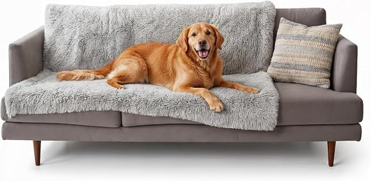 Furhaven Waterproof Throw Blanket for Dogs & Indoor Cats, Reversible Protective Pet Blanket, Extra Large, Long Faux Fur & Velvet, Mist Gray by FurHaven
