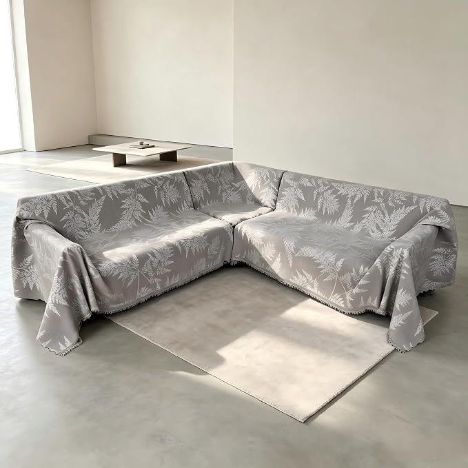 1OO% Waterproof Sectional Couch Covers for Dogs L Shaped Corner Sofa Cover Washable Chenille Sofa Slipcovers Blanket Modern Jacquard Pet Furniture Protector (91"x252", Light Gray Leaf) - Image 2