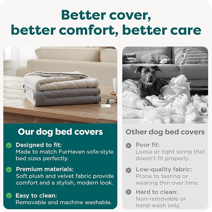 FurHaven Dog Bed Cover Replacement, Sofa-Style Design with Soft, Breathable Fabric for Cozy Comfort, Machine Washable, Large, Plush & Velvet, Granite Gray - Image 7