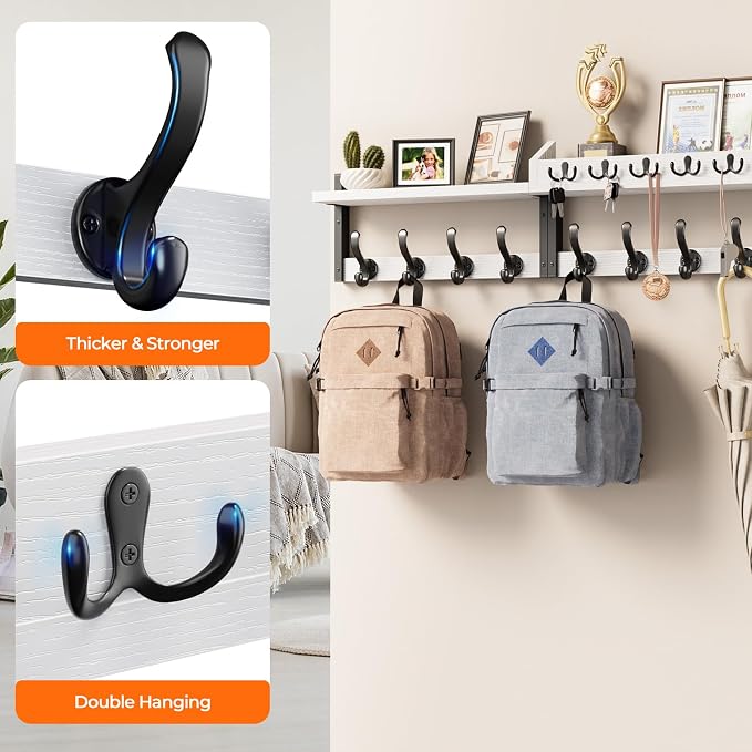 Evermagin 35" Coat Rack Wall Mount with Shelf for Entryway, White | Wall Mounted Coat and Key Rack with Hooks, Key Holder with Mail Organizer for Wall, Living Room, Mudroom, Bedroom - Image 6