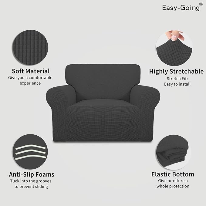 Easy-Going Stretch Oversized Chair Slipcover with Arm Washable Dark Gray | 1-Piece Large chair covers armchair Furniture Protector for Living Room chair and a half cover Soft For Kids, Pet. - Image 3
