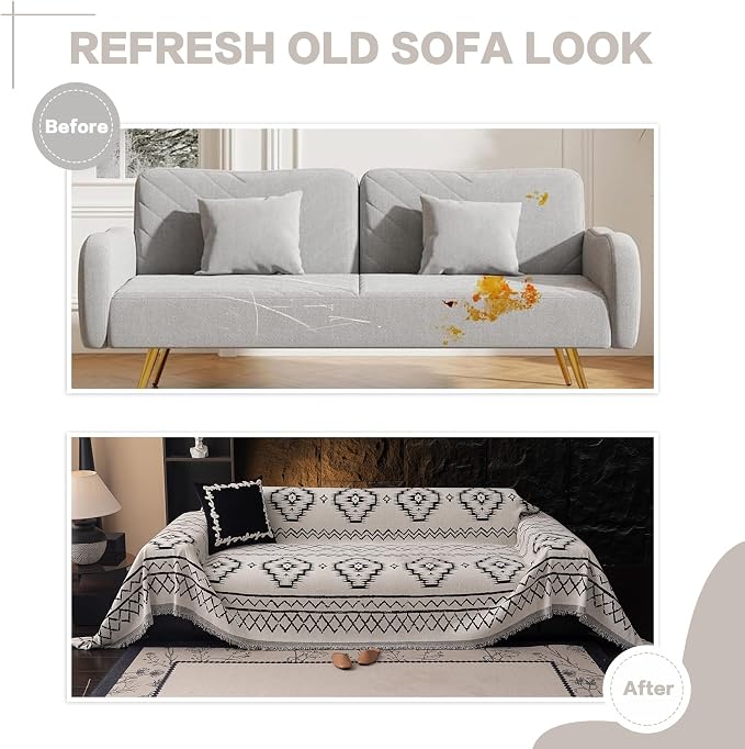 DREAMINGO Boho Couch Cover Sofa Covers for 3 Cushion Couch Jacquard Chenille Couch Cover Blanket Living Room Pet Furniture Protector Sectional Couch Covers for Dogs Washable, White, 71"x150" - Image 5