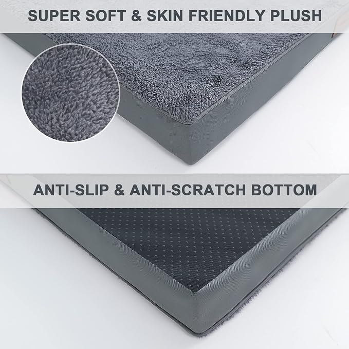 Waterproof Extra Large Size Dog Crate Bed Orthopedic 47x29 Grey | Removable Washable Cover, Egg Crate Foam, Soft Plush Flat Pet Mat, Non-Slip Bottom, Fits Extra Large Dogs Up to 120 lbs - Image 4