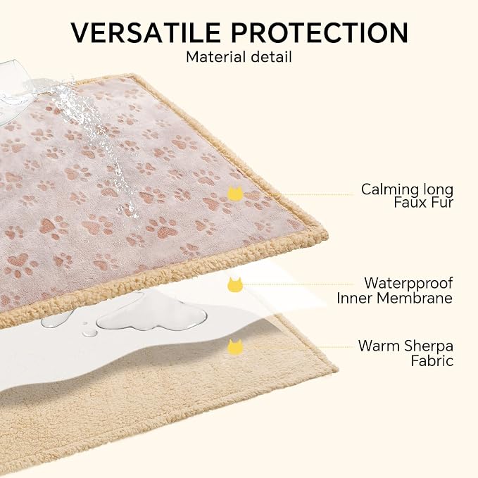 Luciphia Waterproof Dog Blanket Reversible Sherpa Fleece for Small Dogs Cat | Soft Print Pet Blanket Washable Pee Proof, Furniture Protector for Couch Sofa Bed Car, Cozy Throw(57" x 40", Khaki) - Image 3