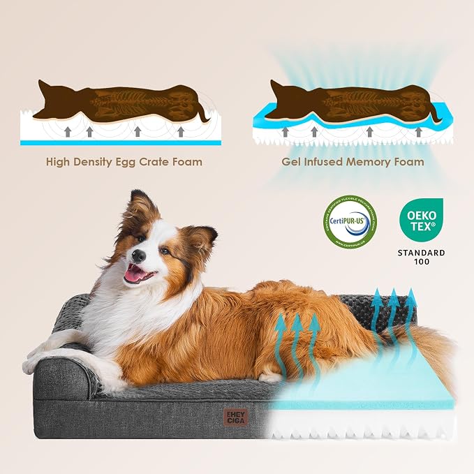 EHEYCIGA Orthopedic Dog Bed Medium Size Dogs, Memory Foam Dog Bed with Washable Removable Cover, Waterproof Pet Sofa Couch for Crate with Nonskid Bottom, 30x20x6, Dark Grey - Image 4
