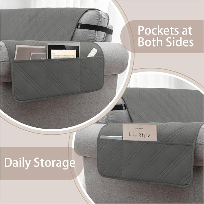 100% Waterproof Couch Cover for Dogs, Anti-Slip Washable Sofa Cover with Elastic Straps & Side Pockets, Durable Furniture Protector for Kids & Pets (Loveseat 46", Dark Grey) - Image 3