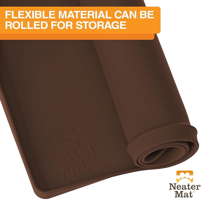 Neater Pet Brands Neater Mat Pet Mats for Food and Water, Cat & Dog Bowl Mat Waterproof Silicone, Feeding Tray, Dog Food Mats for Floors, Placemat w/Raised Edge for Under Bowls, 19” x 12”, Brown - Image 8