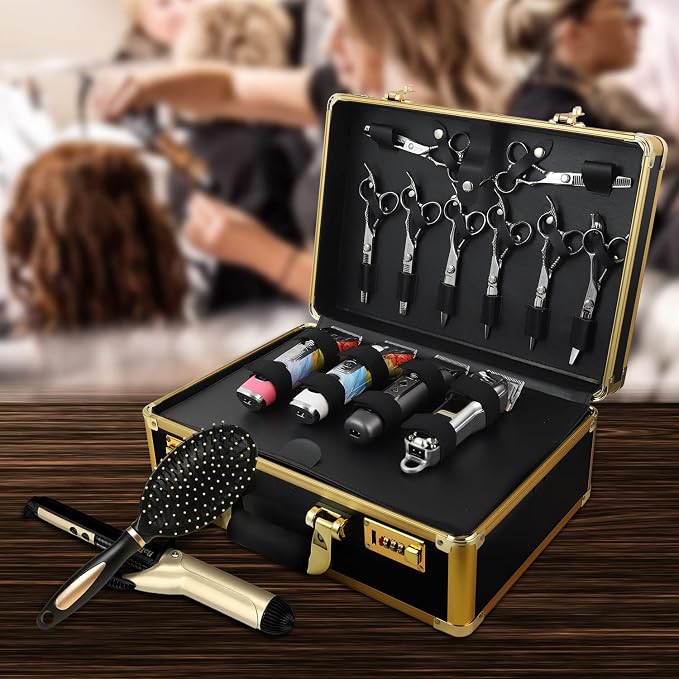 Barber Case Clipper Bag Black, Hair Kit Tool Box Aluminum Organizer with Portable Handle and Secure Numlock for Scissors, Clippers, Barber Supplies 15.8" x 11" x 6.5" - Image 8
