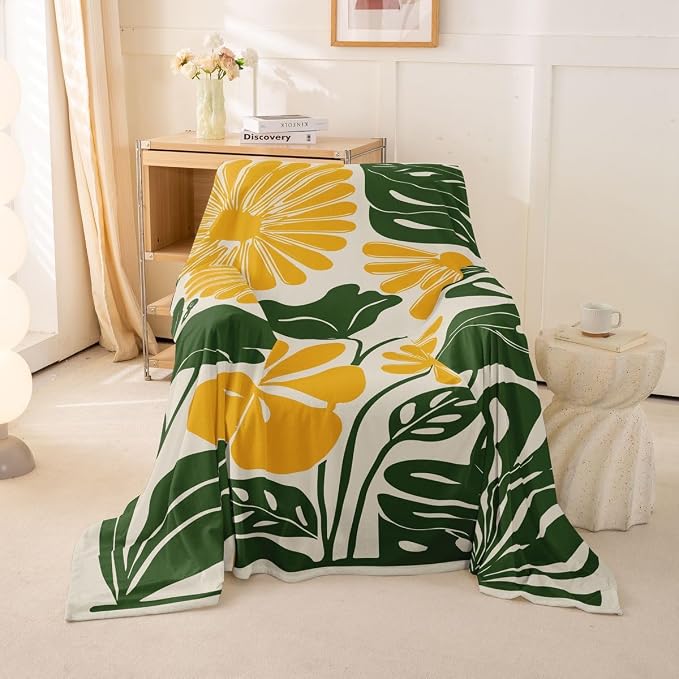 Erosebridal Yellow Green Flower Sofa Cover Minimalist Floral Couch Cover for Kids Women Vintage 70S Modern Sofa Protector Retro Abstract Aesthetic Couch Protector 71" X 91", Washable Non Slip - Image 2