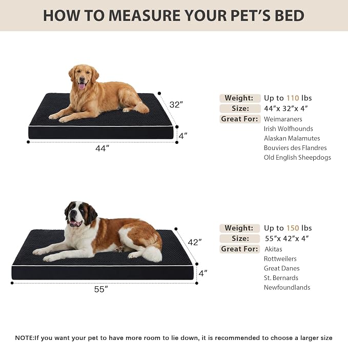 LEXTRO XL Waterproof Orthopedic Dog Bed for Crate Mat, 44x32 Extra Large | Dog Bed Washable with Removable Washable Cover, Comfortable Dogs Pad for Large Size Dogs, Black - Image 5