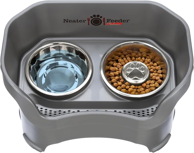 Neater Feeder Deluxe Mess Proof Dog Bowls Elevated for Large Breeds – Made in USA – No Spill Raised Slow Feeder Elevated Dog Bowl Stand, Stainless Steel Food and Water Bowl Set, Grey - Image 8