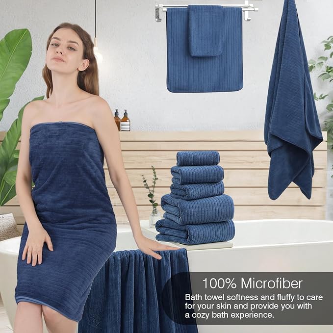 Hailea 18 Piece Family Bath Towel Set Include 6 Bath Towels,6 Hand Towels and 6 Washcloths Soft Bathroom Towel with Hanging Loops,Highly Absorbent Quick Dry Towels Set for Bathroom,Hotel and Spa-Navy - Image 3