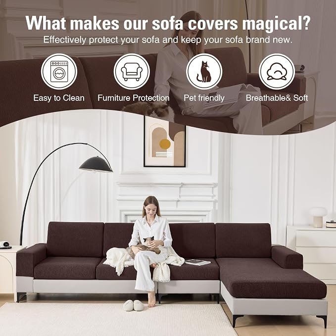 Couch Cushion Covers Loveseat Cover or 2 Seat Sofa Cover Stretch Couch Cover Washable Soft Seat Covers Furniture Protector Sofa Slipcovers for Pets(Brown, Loveseat Cover) - Image 6