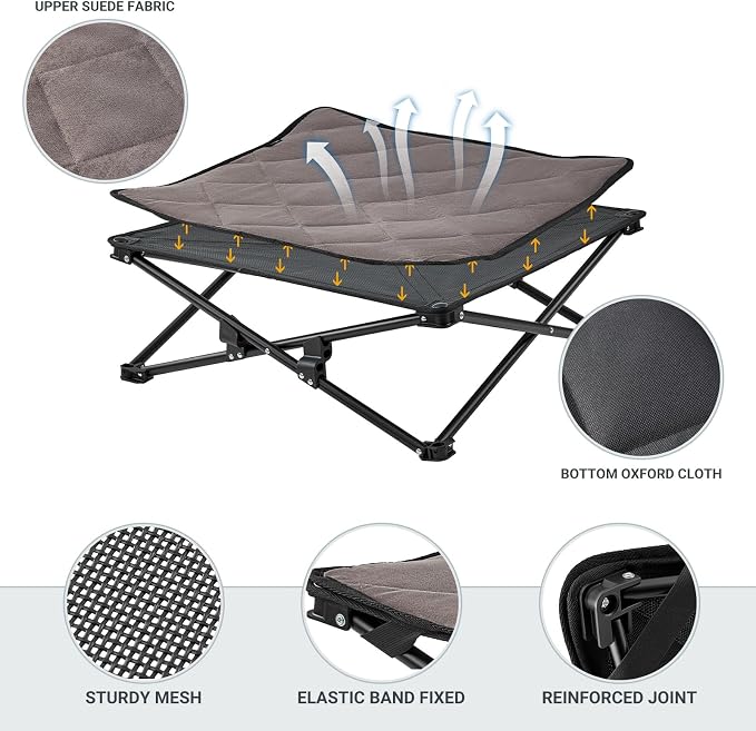 KingCamp Cooling Elevated Dog Bed for Small Dogs, Raised Puppy Bed Dog Cot Fits Up to 100 Lbs, Portable Folding Couch with Durable Teslin Washable Mesh, Outdoor Camping Pet Bed, Black - Image 4