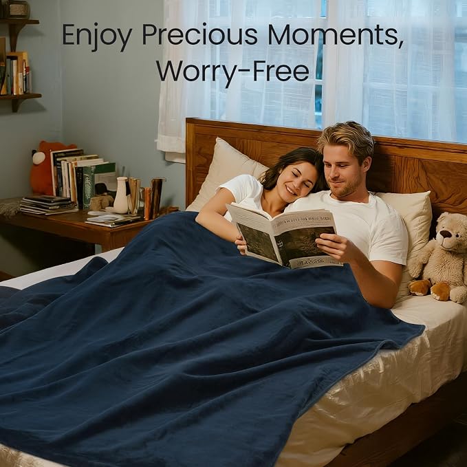 LOOBANI Waterproof Blanket for King Size Bed, Reversible Leakproof 85"x108" | Blue, Soft Flannel & Coral Fleece, Bed Blanket Water Resistant for Couch Sofa Cover, Movie Nights, Camping, Pet-Friendly - Image 4