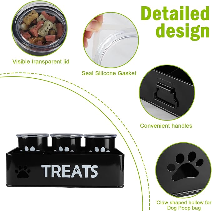 28oz Metal Dog Treat Container Set of 3,Dog Treat Jars with Airtight Lids,Cat Treat Jar,Dog Treat Canister for Countertop,Coated Galvanized Steel Dog Treats Station-Black - Image 3