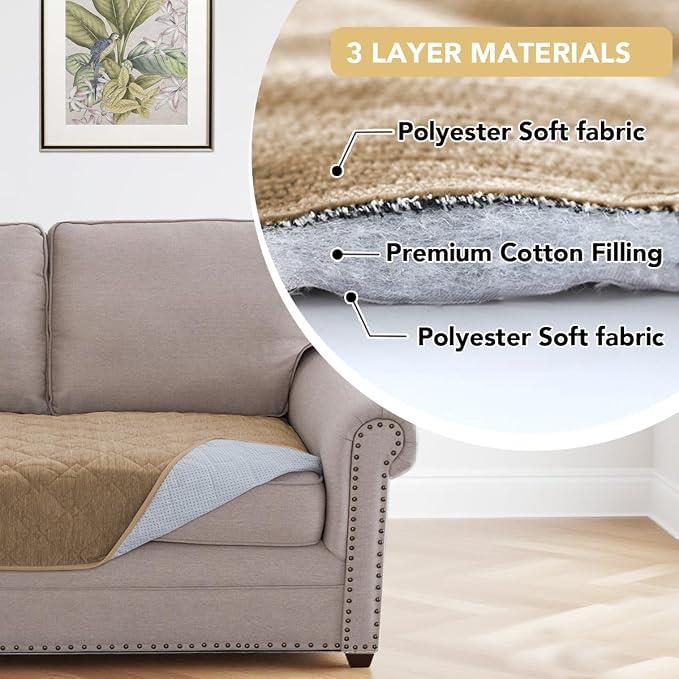 H.VERSAILTEX Couch Cover Chenille Pet Fuzzy Sofa Covers for 2 Cushion Couch and Chaise Anti Slip Washable Sofa Slipcovers Soft Couch Protector Cover for Dogs Cats Kids(40" x 50",Khaki) - Image 4