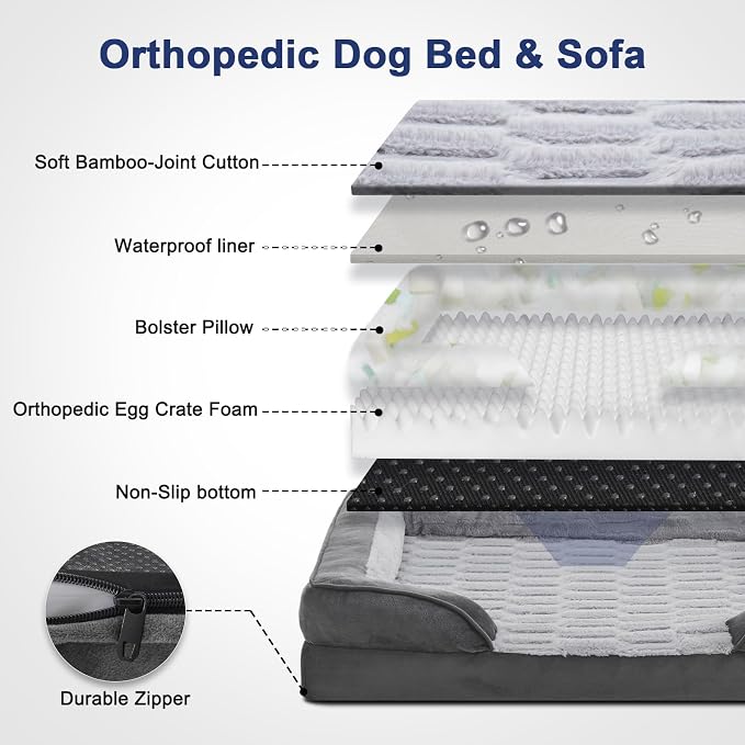 FURTIME Orthopedic Extra Large Dog Bed, Waterproof Dog Beds, 48x35x6.5 Supportive Foam Pet Couch Bed with Removable Washable Cover and Nonskid Bottom - Image 5