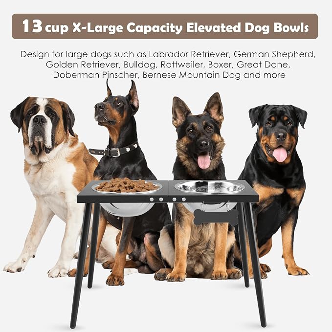 ADENGL Metal Elevated Dog Bowls, 17in Tall Raised Dog Bowl Stand, Dogs Raised Stand with 3000ml Stainless Steel Bowls and Sprill Proof Mat for Extra Large Breeds - Image 2