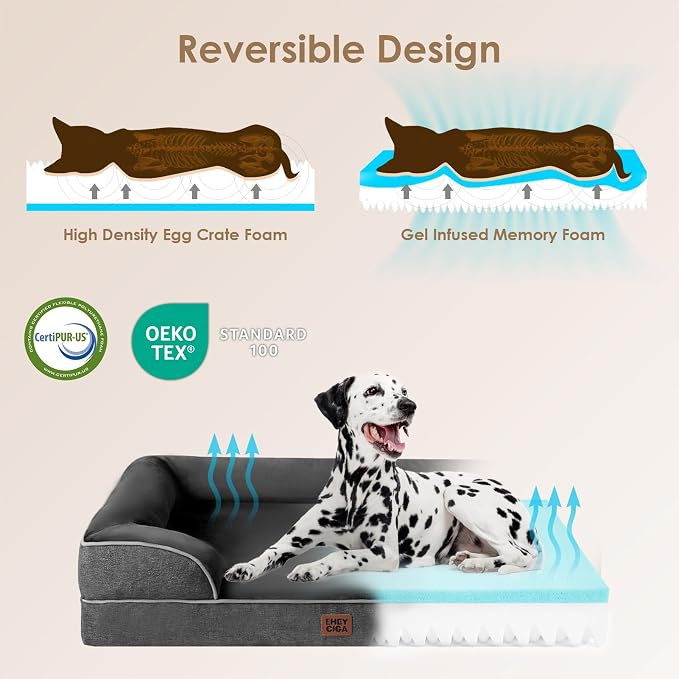 EHEYCIGA Orthopedic Extra Large Dog Bed, Waterproof Washable XL Pet Bed 44" | Non-Slip Bottom and Egg-Crate Memory Foam Big Dog Couch Bed with Washable Removable Cover, Dark Grey, 44Inch - Image 4