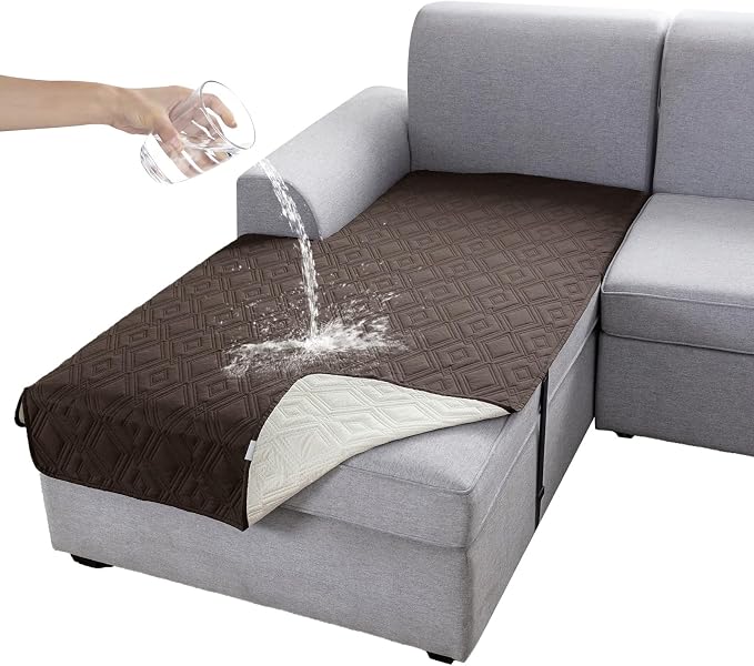 Genina 100% Waterproof Sectional Couch Covers for L Shaped Chaise Lounge Left, Anti-Slip Sectional Cover Furniture Protector Couch Cover for Dogs Pets, 1 Piece (Coffee, Left Chaise Cover) by Genina