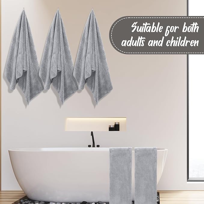 SmoothNovelty 16 Pack Microfiber Bath Towels Bulk 27'' x 60'' Oversized Size Bath Towel Highly Absorbent Extra Large Soft Drying for Beach Shower Summer Salon Sport Gym Party (Stripe,Grey) - Image 5