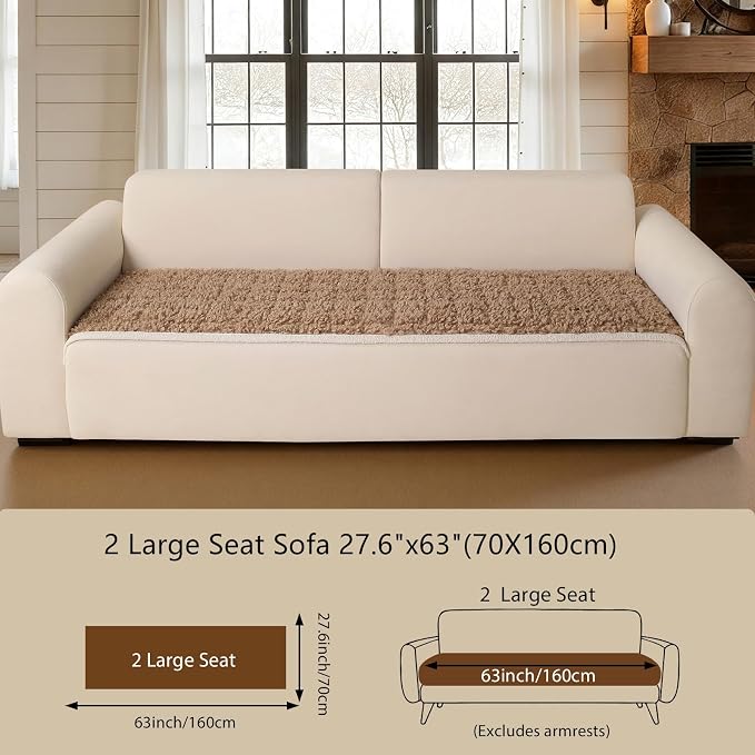 OHSIO Couch Cover for Pets, Washable Non-Slip Sofa Cover Pet Friendly, Soft Fuzzy Teddy Fleece Sofa Slipcover for 2-3 Cushion Sofa Furniture Protector (Light Brown, 27.6" x 63") - Image 2