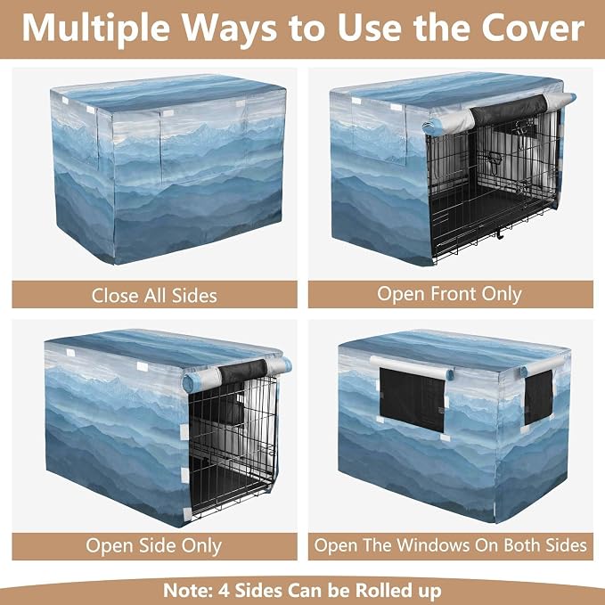 Dog Crate Cover Kennel Cover for Dog Cages Breathable for Wire Cage Indoor Outdoor Grey and Blue Mountains - Image 5