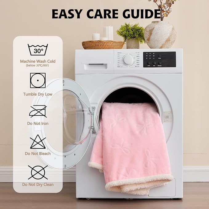 Qeils Pet Blankets for Cats - Waterproof Cat Blanket Washable - Sherpa Fleece Puppy Blanket, Soft Plush Reversible Throw Protector for Bed Couch Car Sofa, 30"X40", Pink Bows - Image 6