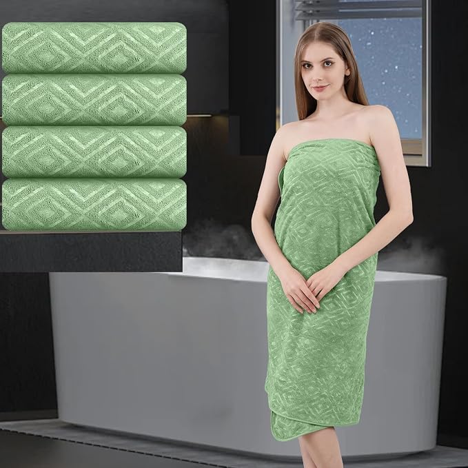 Bath Towel Set of 4 Extra Large Bath Sheet 35"x70" Oversized Bath Towel Soft Microfiber Bathroom Towel for Adults Highly Absorbent Quick Dry Towel Set for Bathroom,Hotel,Shower Towel Bath Sheet Green by MAGGEA