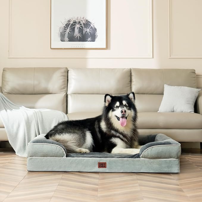 EHEYCIGA Orthopedic XXL Dog Bed, Waterproof Washable XL Big Pet Bed 48" | Non-Slip Bottom and Egg-Crate Memory Foam Extra Large Pet Couch Bed with Washable Removable Cover, Greyish Green - Image 9