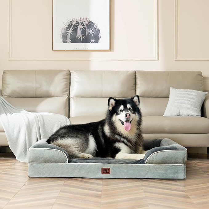 EHEYCIGA Orthopedic XXL Dog Bed, Waterproof Washable XL Big Pet Bed 52" | Non-Slip Bottom and Egg-Crate Memory Foam Extra Large Pet Couch Bed with Washable Removable Cover, Greyish Green - Image 8