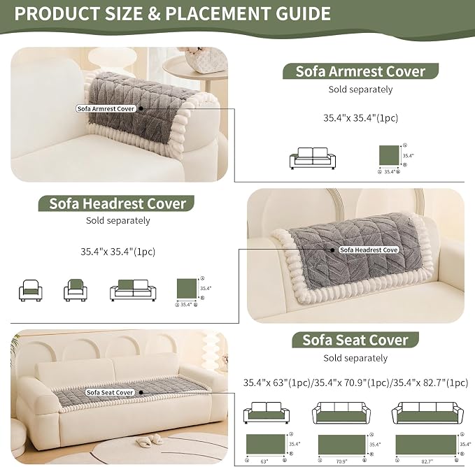 STACYPIK Non Slip Thickened Gray Sofa Cover for Dogs, Arm Headrest Cover Washable, Fuzzy Plush Slipcovers Couch Protector for 2 Cushion, Pet-Friendly Herringbone Pattern Couch Bed Mat Cover-35.4X63IN - Image 3