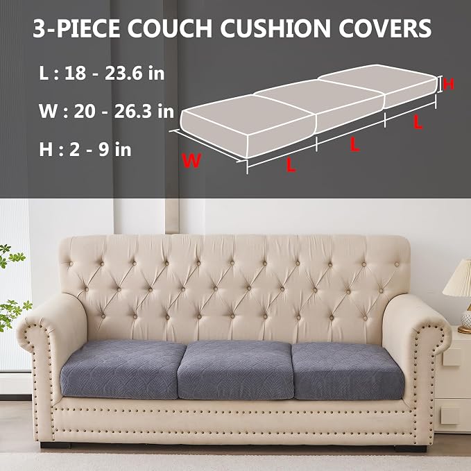 Genina Waterproof Couch Cushion Covers for Pets Washable Sofa Seat Covers | Non Slip,Stretch Jacquard Fabric,Pet Hair & Scratch Protection,Easy Installation,Furniture Protector,Sectional Sofa,3 Piece - Image 2
