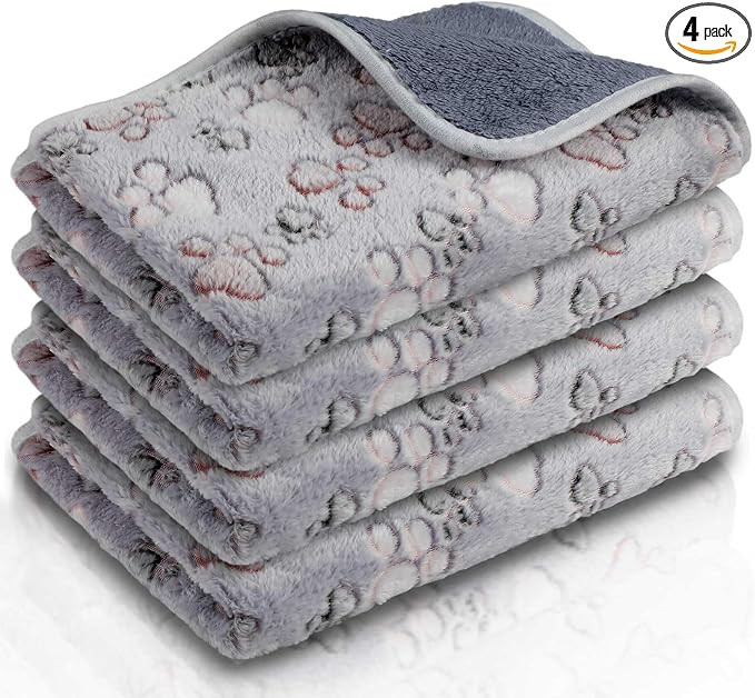 Reginary 4 Pcs Waterproof Guinea Pig Blankets Washable Small Animal Fleece Bedding Absorbent Guinea Pig Cage Liners Reusable Training Pee Pad Pet Sleep Mat for Hamster(Adorable Paw,24 x 16 Inch) by Reginary