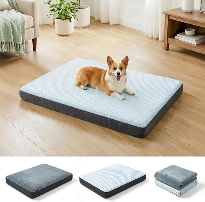 Orthopedic Cooling Dog Beds for Large Dogs & Cats, Waterproof Dog Crate Bed Dual Surface Removable Washable Covers, 36 x 27 Inch Pet Bed with Egg Crate Foam by Unknown