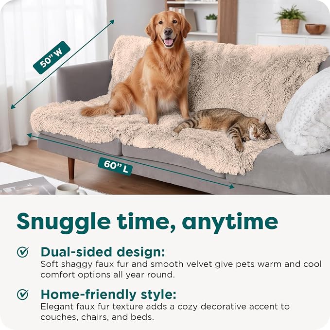 Furhaven Waterproof Throw Blanket for Dogs & Indoor Cats, Reversible Protective Pet Blanket, Extra Large, Long Faux Fur & Velvet, Taupe - Image 5
