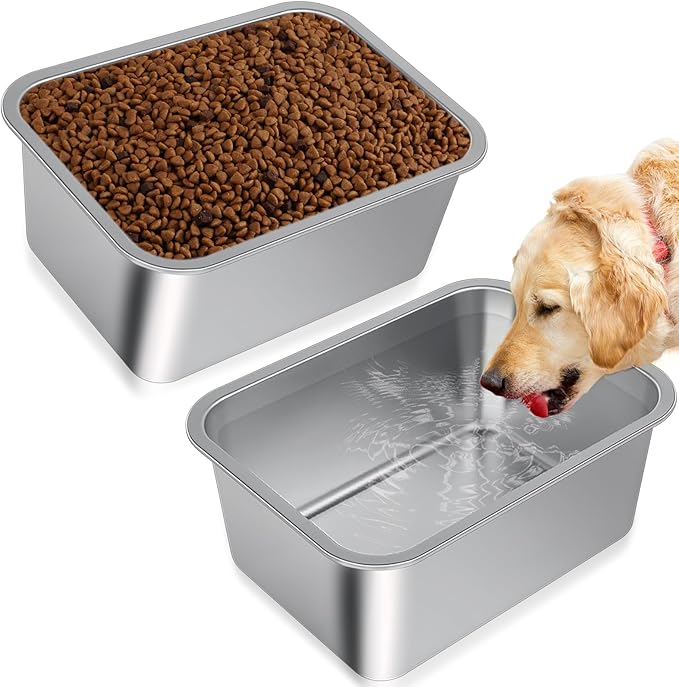 Bwogue Extra Large Dog Water Bowl, 3 Gallons, Stainless Steel, Durable, High Capacity, Rectangular Structure, Strong Stability, Easy to Clean | Large Dog Water Bowl, Large Water Bowl for Dogs, Wide Deep Bowl, Rectangular Shape, Easy to Clean, Indoor Ou... by BWOGUEPetHome