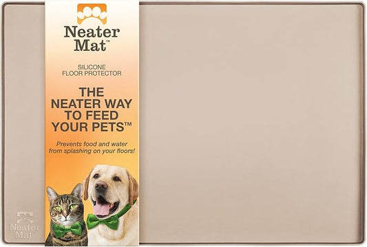 Neater Pet Brands Neater Mat Pet Mats for Food and Water, Cat & Dog Bowl Mat Waterproof Silicone, Feeding Tray, Dog Food Mats for Floors, Placemat w/Raised Edge for Under Bowls, 24" x 16", Cappuccino by NeaterPetBrands