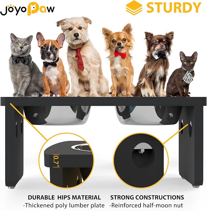 Elevated Dog Bowls, Waterproof Raised Dog Bowl for Medium Dogs, HIPS Poly Lumber Stand with 2 Stainless Steel Bowls, Indoor & Outdoor Use (7'' Tall-40 oz Bowl, Black) - Image 4