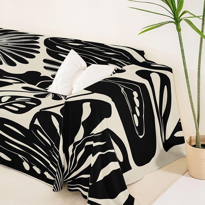 Erosebridal Boho Floral Couch Cover 71" X 150" Black Flower Sofa Cover Vintage Abstract Floral Leaves Couch Protector Aesthetic 70S Modern Sofa Protector for Cushion Couches Sofas, Washable Non Slip - Image 5