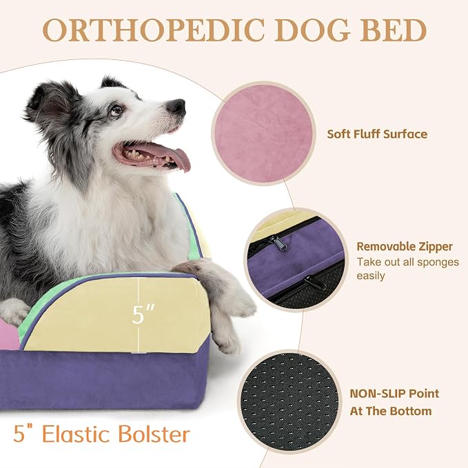 Comfort Expression Orthopedic Dog Bed for Extra Large Dogs with Bolster | Waterproof Dog Couch Bed with Washable Cover & Non-Slip Bottom, Supportive Egg Crate Foam XL Pet Bed, 42x30 Inch - Image 6