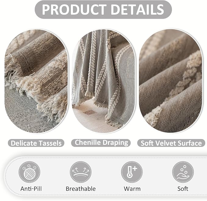 VClife Chenille Sofa Cover Bohemian Striped Pattern Couch Cover for 2 Cushion Sofa - Gray Creamy White Textured Sofa Slipcover Washable Furniture Protector for Couch Decorative Couch Cushion Cover - Image 5