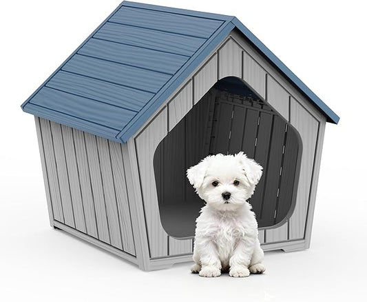 Dog House Indoor Outdoor Cat House Animal Shelter Water Resistant Easy Assembly Sturdy Dog Kennel with Air Vents and Elevated Floor(Blue&Grey, 23.4 * 22.6 * 22.8in)