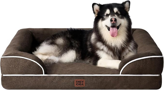EHEYCIGA Orthopedic XXL Dog Bed, Waterproof Washable XL Big Pet Bed 48" | Non-Slip Bottom and Egg-Crate Memory Foam Extra Large Pet Couch Bed with Washable Removable Cover, Brown by EHEYCIGA