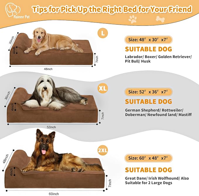 Rainmr Orthopedic Dog Beds for Large Dogs, 7" Memory Foam Dog Beds with Waterproof Liner, Durable Microsuede Cover, Removable and Washable, Nonskid Bottom, 52"x36"x7" XL Chocolate - Image 4