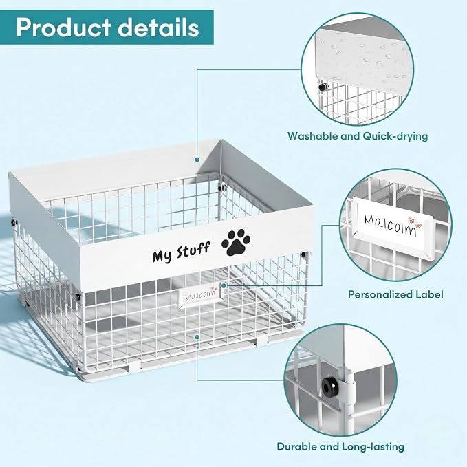 qeerable Dog Toy Box- Metal Toy basket for Dog - Dog Toys Storage Bin for Pet - Personalized Large Dog Toys Basket for Puppy and Pet- White Chew Resistant Dog Toy Chest & Organizer - Image 4
