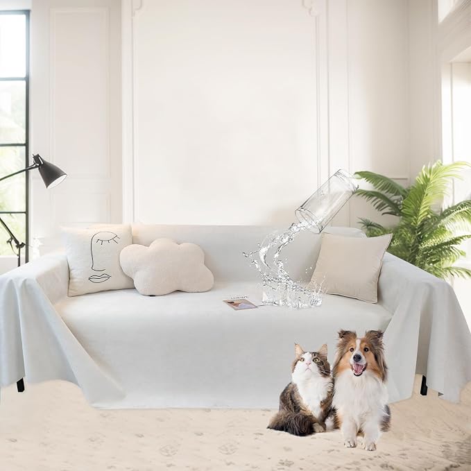 MINGPINHUIUS Sofa Cover Sectional Couch Covers: Chenille Textured Soft Loveseat Covers Non Slip 100% Waterproof Simple Couch Protector Pet-Friendly for Living Room (Ivory White,71 × 118in) by MINGPINHUIUSFeatured