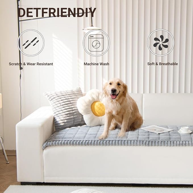 Pet Couch Cover Dogs Bed for Couch Washable Non-Slip Couch Protector Fuzzy Cat Sofa Cover for 3 Cushion Sofa Light Gray, 27.6 x 82.7 - Image 3